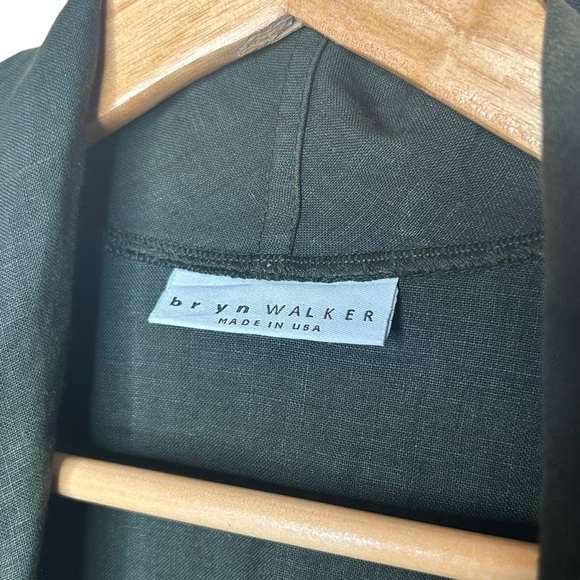 🩷 Bryn Walker Cardigan Jacket Womens S Linen Olive Open Blazer Lagenlook Pocket - Picture 3 of 12